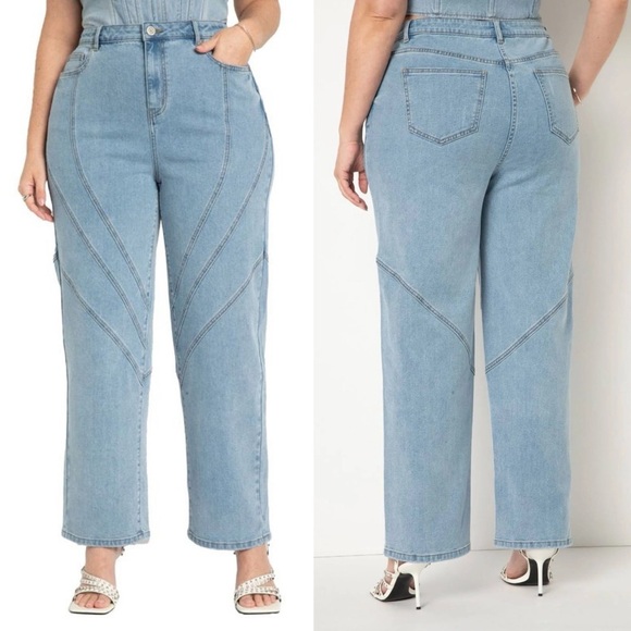 NWT Eloquii Plus Size Seam Detail Straight Leg Jeans, Light Wash - Size 20 - Picture 2 of 12
